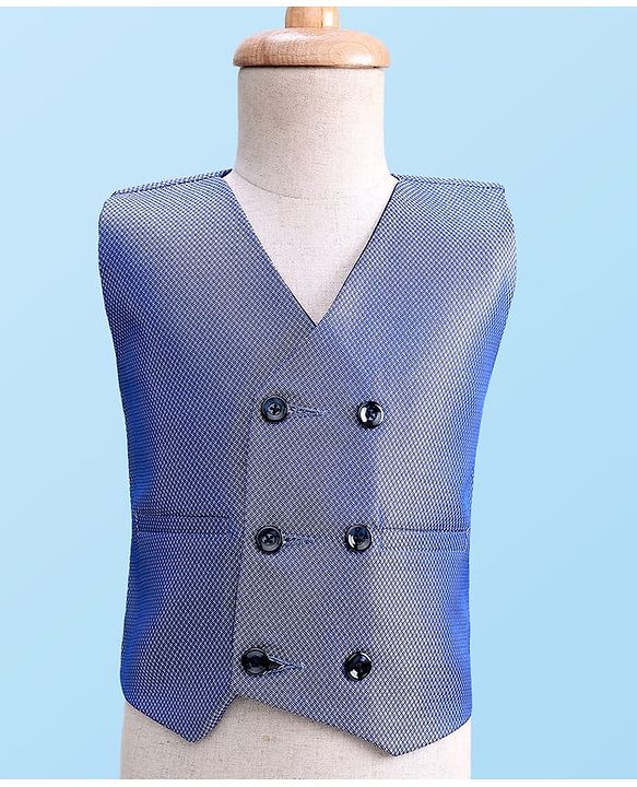 Babyhug Knit Full Sleeves Solid 4 Piece Party Suit With Bow - Navy Blue