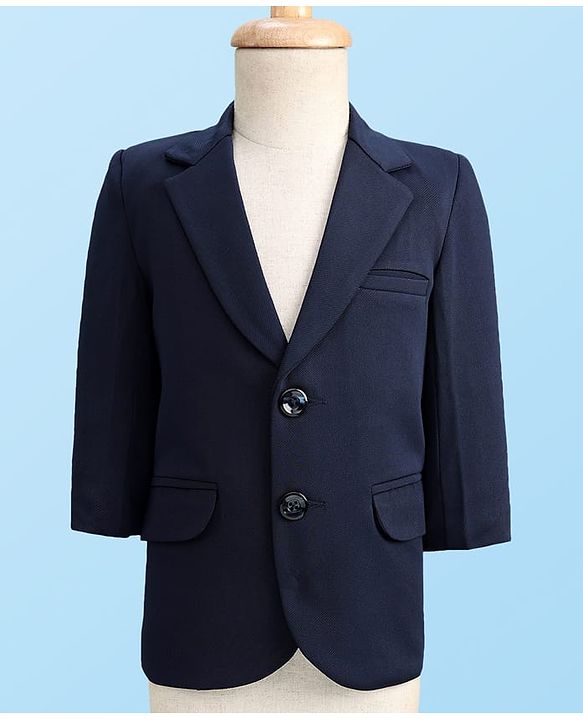 Babyhug Knit Full Sleeves Solid 4 Piece Party Suit With Bow - Navy Blue