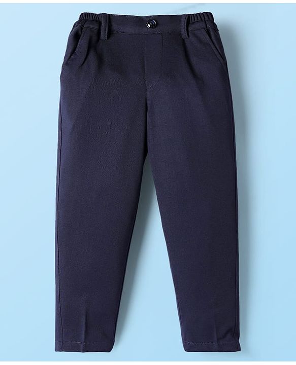 Babyhug Knit Full Sleeves Solid 4 Piece Party Suit With Bow - Navy Blue