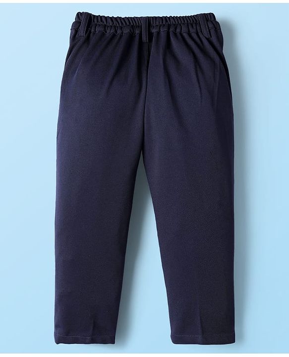 Babyhug Knit Full Sleeves Solid 4 Piece Party Suit With Bow - Navy Blue