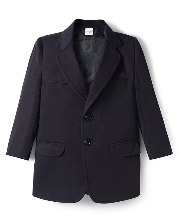 Babyhug Woven Full Sleeves Solid Overcoat Blazer - Navy Blue