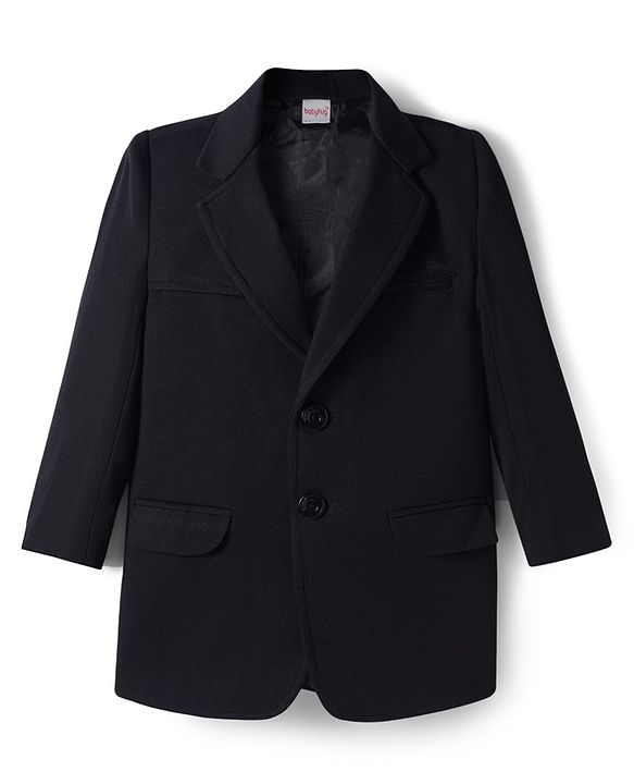 Babyhug Woven Full Sleeves Solid Overcoat Blazer - Navy Blue