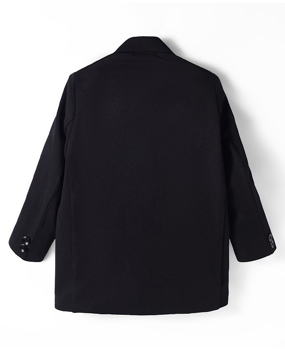 Babyhug Woven Full Sleeves Solid Overcoat Blazer - Navy Blue