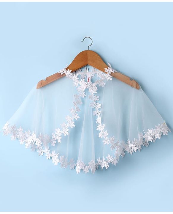 Babyhug Woven Sleeveless Mesh Party Dress with Shrug Floral Design & Pearl Detailing - White