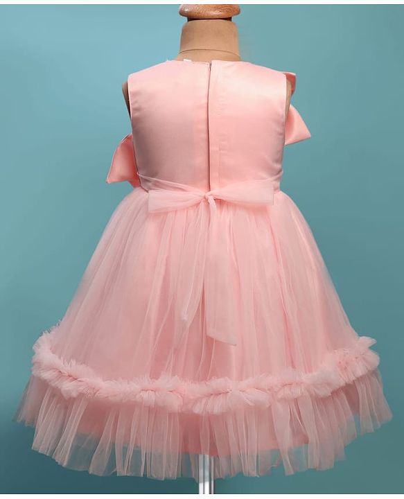 Babyhug Woven Sleeveless Fit & Flare Partywear Mesh Dress With Floral Corsage - Peach