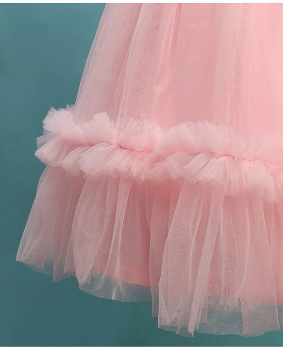 Babyhug Woven Sleeveless Fit & Flare Partywear Mesh Dress With Floral Corsage - Peach