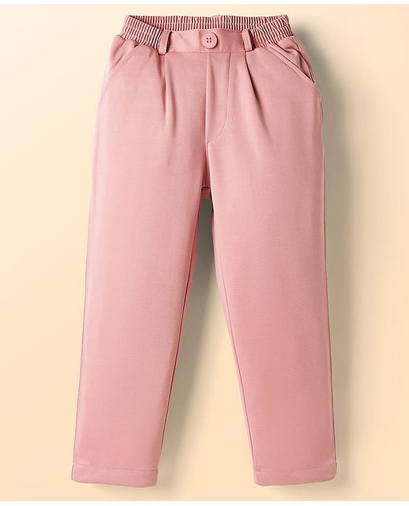 Babyhug Knit Full Sleeves Solid Color 3 Piece Party Suit with Bow - Pink