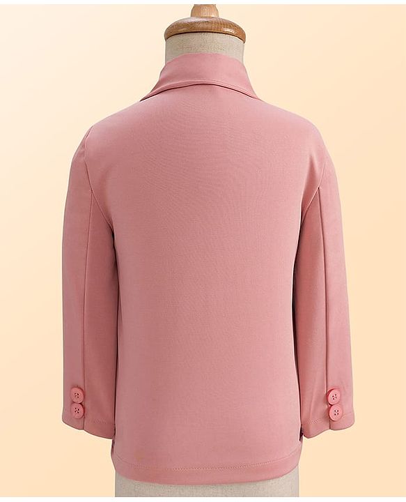 Babyhug Knit Full Sleeves Solid Color 3 Piece Party Suit with Bow - Pink