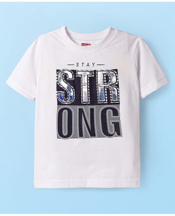 Babyhug Velour Knit Full Sleeves Solid Blazer With Strong Text Printed T-Shirt - Navy Blue & White