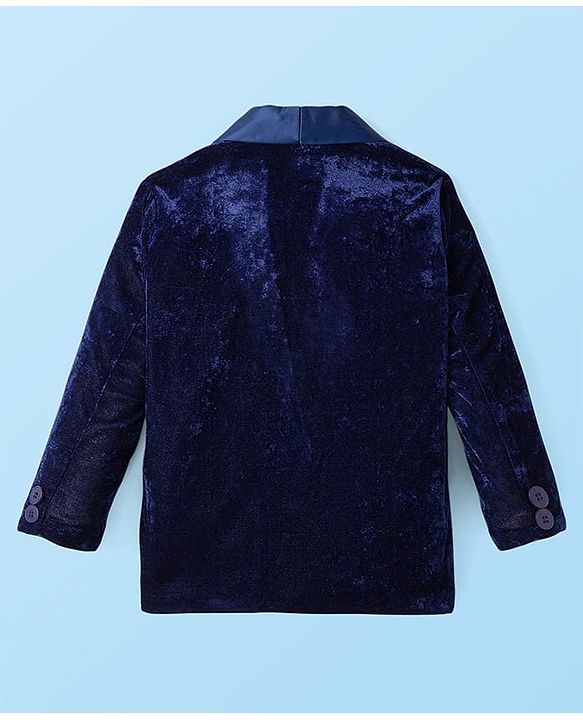 Babyhug Velour Knit Full Sleeves Solid Blazer With Strong Text Printed T-Shirt - Navy Blue & White