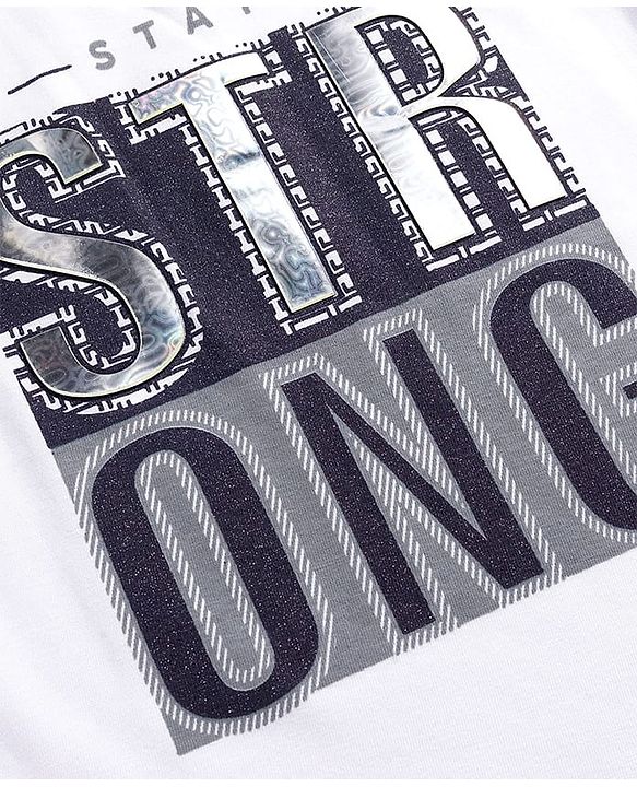 Babyhug Velour Knit Full Sleeves Solid Blazer With Strong Text Printed T-Shirt - Navy Blue & White