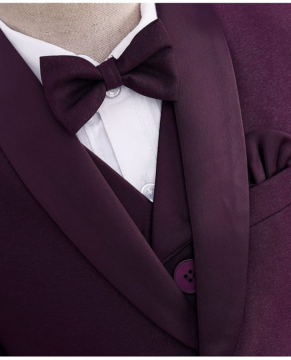 Babyhug Woven Full Sleeves Solid Color 4 Piece Party Suit with Bow Applique - Maroon
