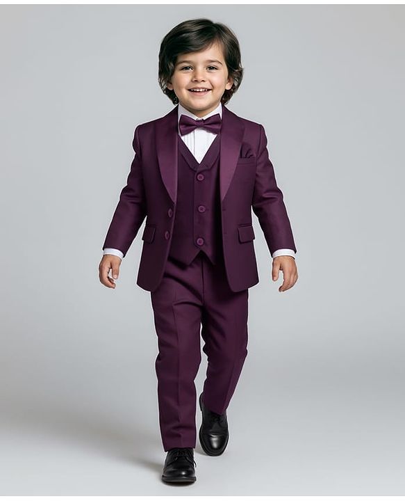 Babyhug Woven Full Sleeves Solid Color 4 Piece Party Suit with Bow Applique - Maroon