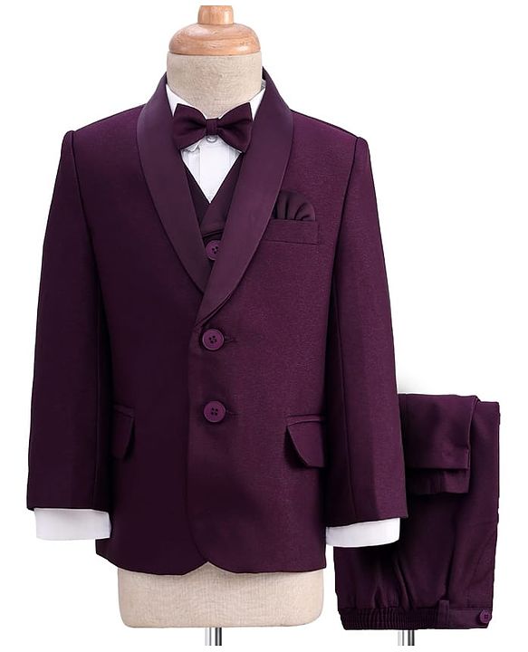 Babyhug Woven Full Sleeves Solid Color 4 Piece Party Suit with Bow Applique - Maroon