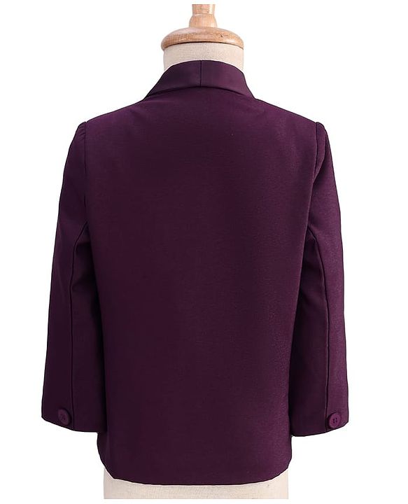 Babyhug Woven Full Sleeves Solid Color 4 Piece Party Suit with Bow Applique - Maroon