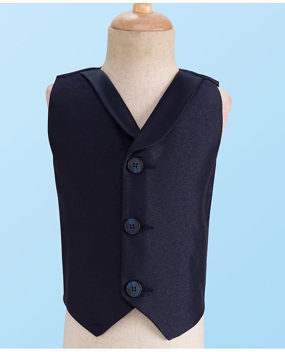 Babyhug Woven Four Piece Party Suit Set with Bow - Navy Blue