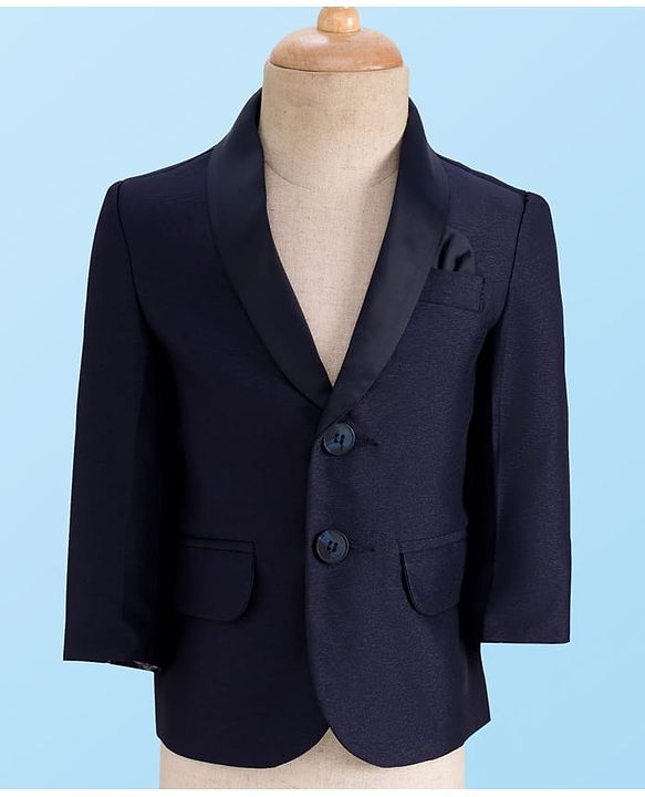 Babyhug Woven Four Piece Party Suit Set with Bow - Navy Blue
