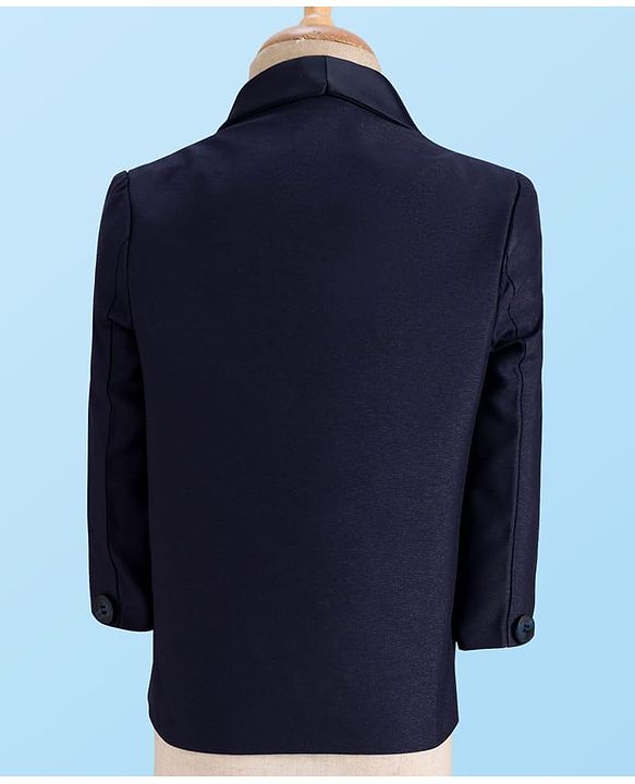 Babyhug Woven Four Piece Party Suit Set with Bow - Navy Blue