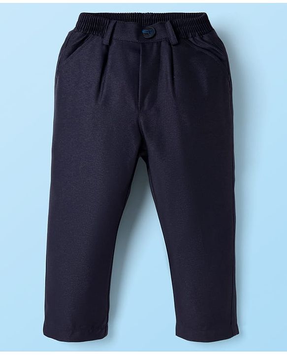 Babyhug Woven Four Piece Party Suit Set with Bow - Navy Blue