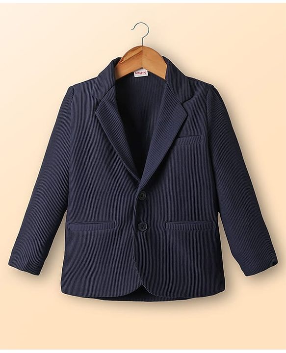 Babyhug Knit Full Sleeves Solid Blazer With Printed T-Shirt - Navy Blue