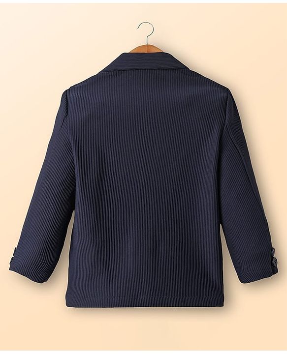 Babyhug Knit Full Sleeves Solid Blazer With Printed T-Shirt - Navy Blue