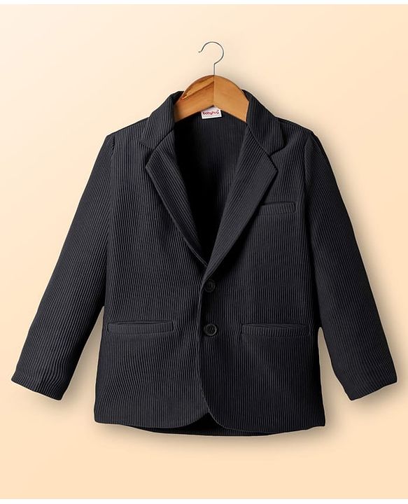 Babyhug Knit Full Sleeves Party Wear Solid Blazer & T-Shirt with Racer Text Print - Black & White