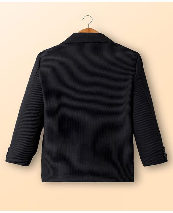 Babyhug Knit Full Sleeves Party Wear Solid Blazer & T-Shirt with Racer Text Print - Black & White