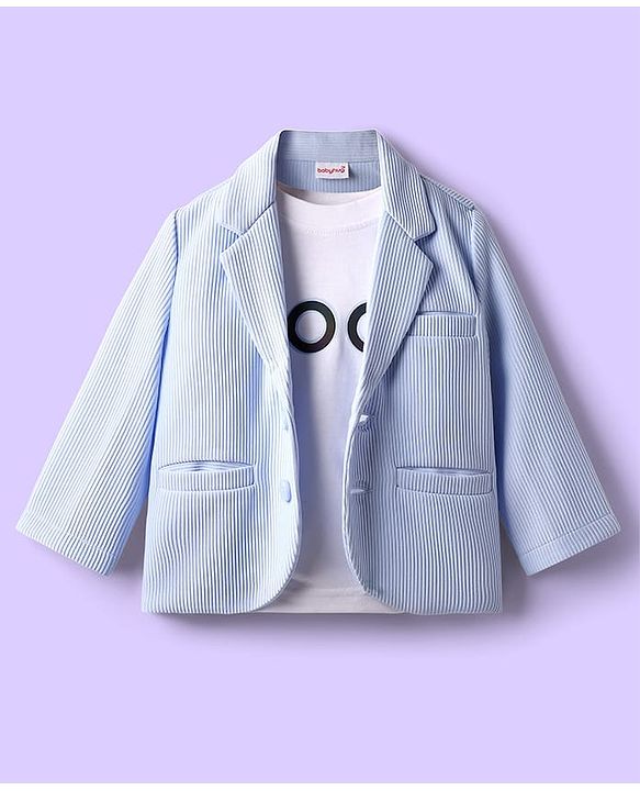 Babyhug Knit Full Sleeves Solid Coloured Partywear Blazer With Printed Tee - Light Blue