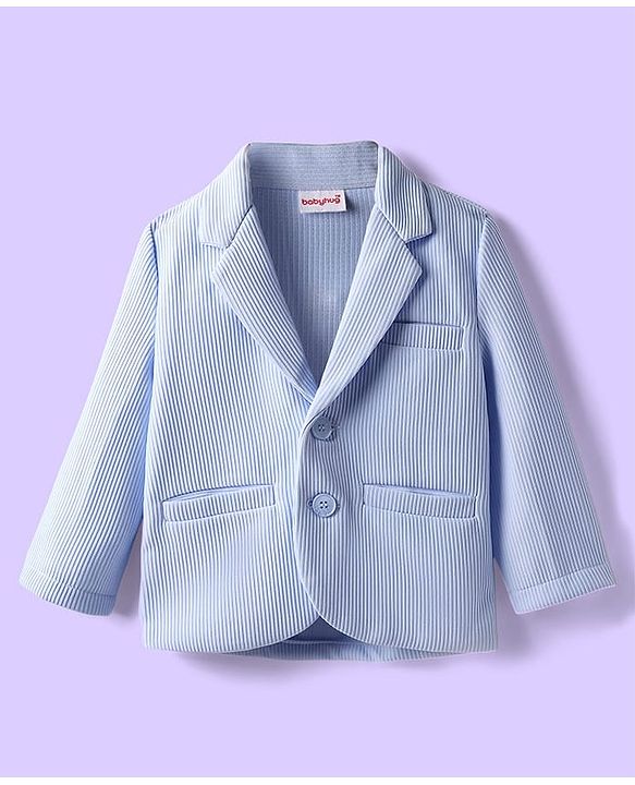 Babyhug Knit Full Sleeves Solid Coloured Partywear Blazer With Printed Tee - Light Blue