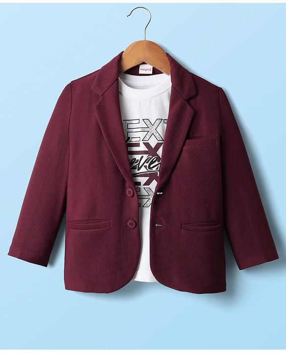 Babyhug Knit Full Sleeves Solid Blazer With Printed T-Shirt - Maroon