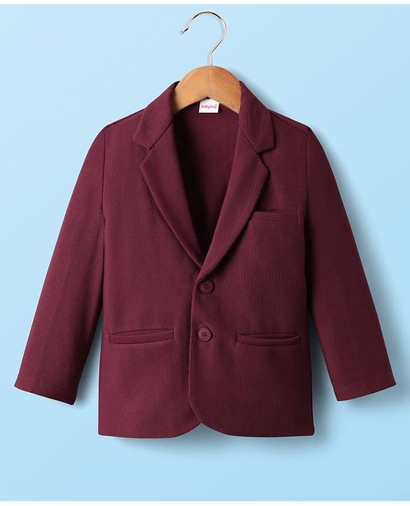 Babyhug Knit Full Sleeves Solid Blazer With Printed T-Shirt - Maroon