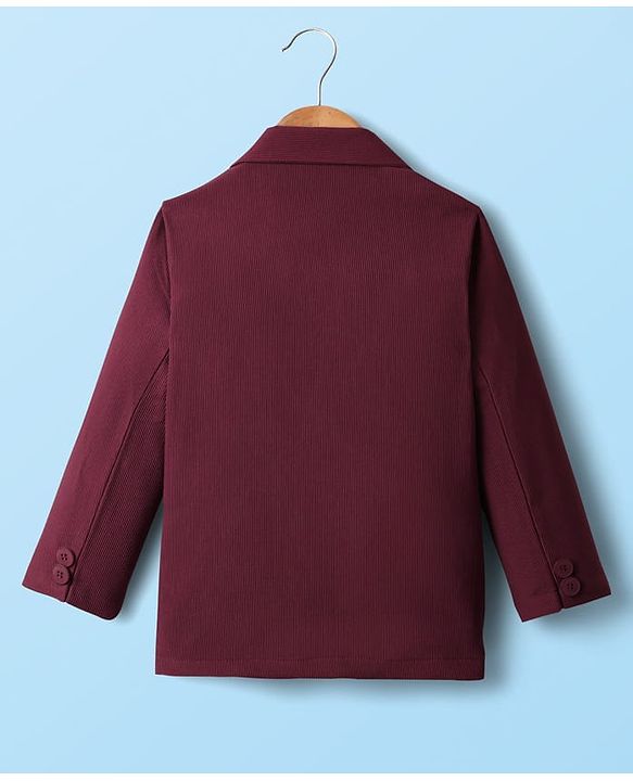 Babyhug Knit Full Sleeves Solid Blazer With Printed T-Shirt - Maroon