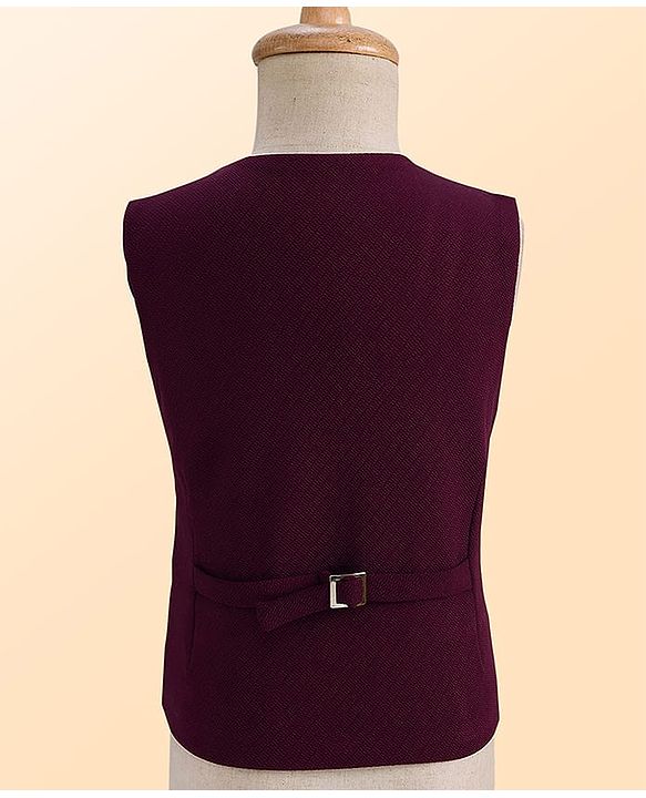 Babyhug Knit Full Sleeves Solid Color 3 Piece Party Suit with Bow - White & Wine