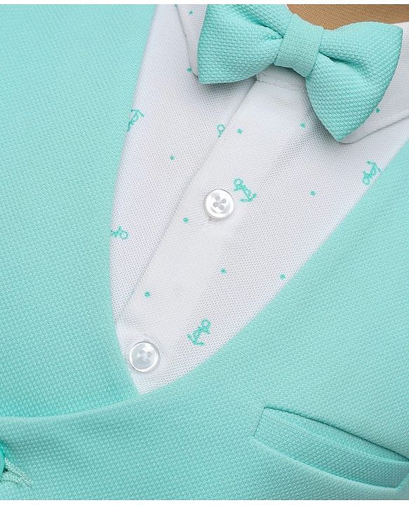 Babyhug Knit Full Sleeves Solid Color 3 Piece Party Suit with Bow Applique - Mint