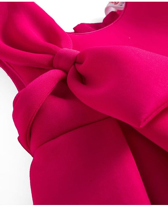Babyhug Scuba Woven Sleeveless Partywear Fit and Flare Dress with Bow Applique - Dark Pink