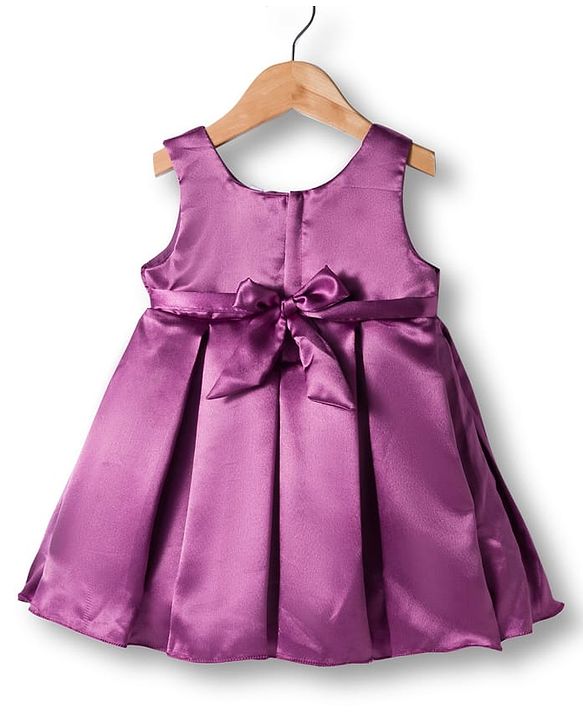 Babyhug Woven Sleeveless Pleated Party Dress With Floral Corsage - Purple