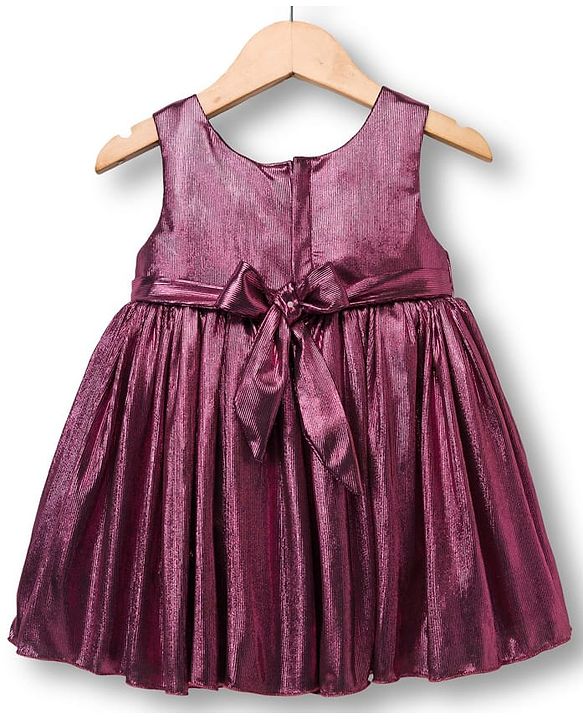 Babyhug Woven Partywear Sleeveless Fit and Flare Metallic Dress with Floral Applique - Maroon