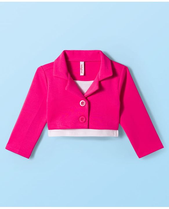 Babyhug Scuba Woven Full Sleeves Solid Jacket & Skirt With Inner Top - Dark Pink