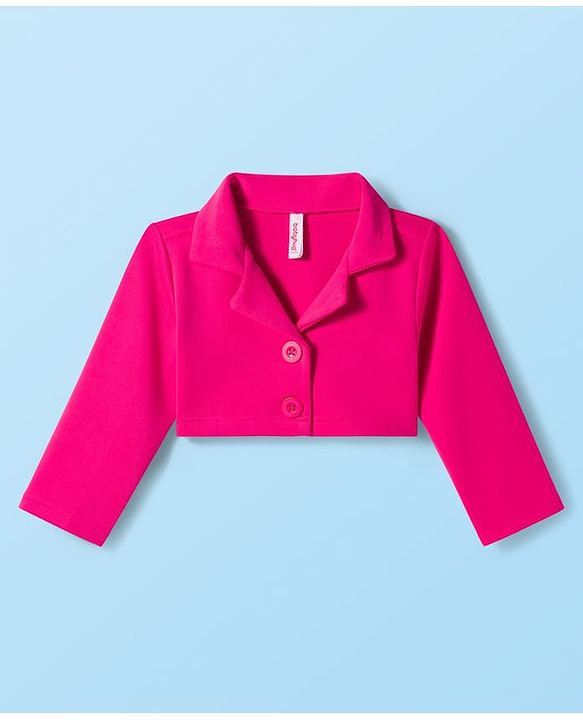 Babyhug Scuba Woven Full Sleeves Solid Jacket & Skirt With Inner Top - Dark Pink