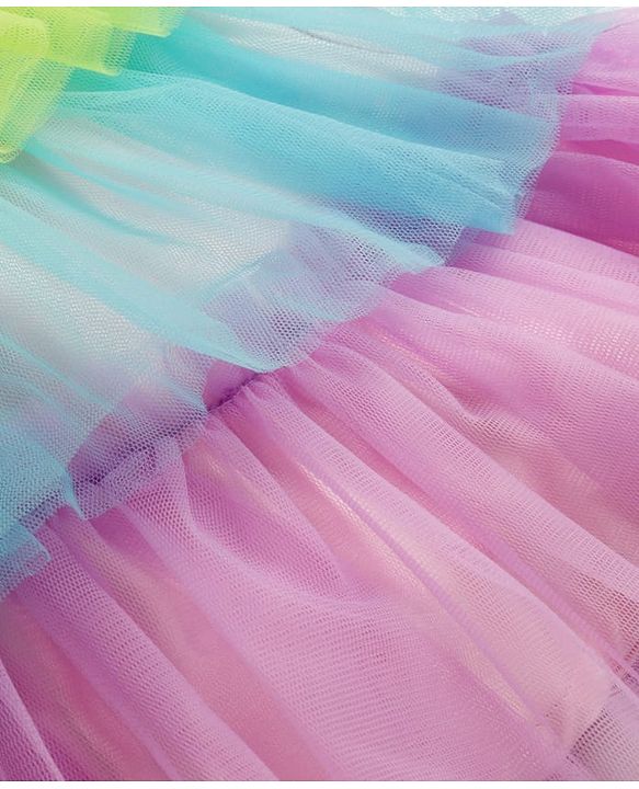 Babyhug Woven Sleeveless Mesh Party Dress With Sequinned Yoke - Multicolor