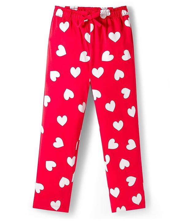 Pine Kids Cotton Knit Full Sleeves Night Suit With Heart Print - Red