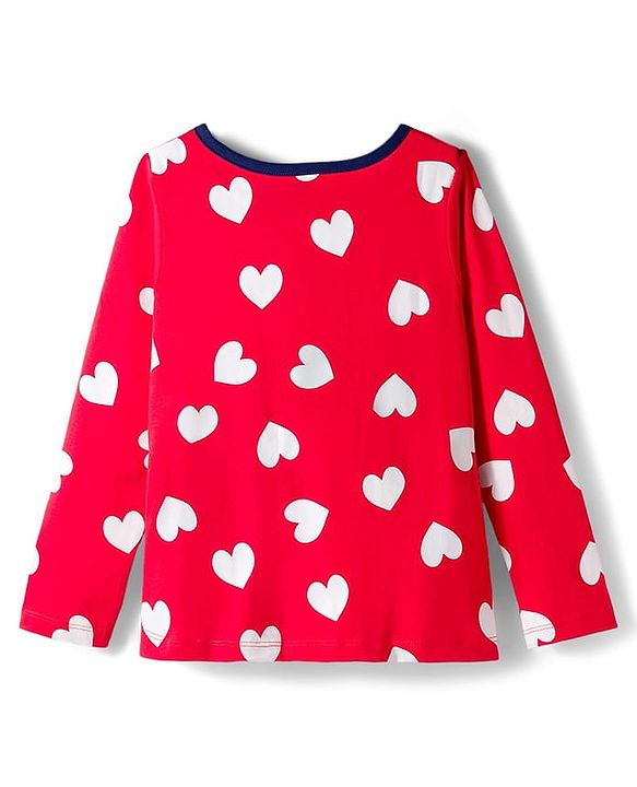 Pine Kids Cotton Knit Full Sleeves Night Suit With Heart Print - Red