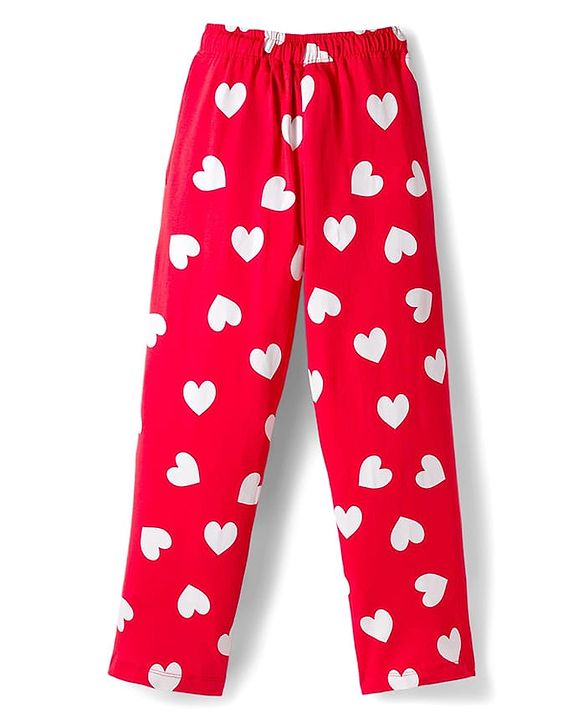 Pine Kids Cotton Knit Full Sleeves Night Suit With Heart Print - Red