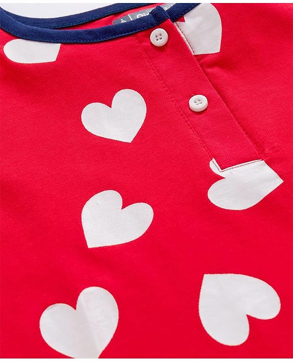Pine Kids Cotton Knit Full Sleeves Night Suit With Heart Print - Red