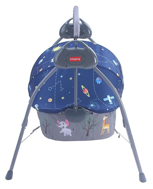 Babyhug Automatic Baby Swing Cradle With Remote Controller- Dark Grey| 5 Swing Speed| Quilted Bassinet| Works on Battery & Adapter| Pre-set Off Timer| In-built Music| Canopy Style Mosquito Net