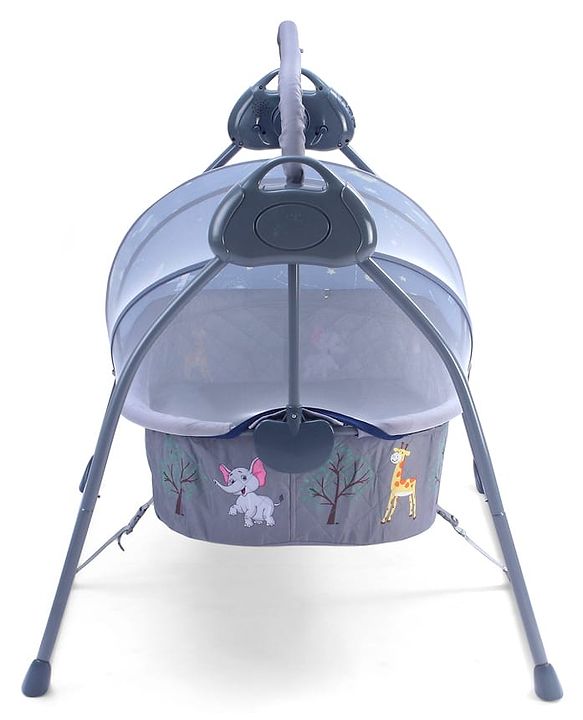 Babyhug Automatic Baby Swing Cradle With Remote Controller- Dark Grey| 5 Swing Speed| Quilted Bassinet| Works on Battery & Adapter| Pre-set Off Timer| In-built Music| Canopy Style Mosquito Net