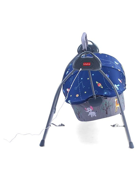 Babyhug Automatic Baby Swing Cradle With Remote Controller- Dark Grey| 5 Swing Speed| Quilted Bassinet| Works on Battery & Adapter| Pre-set Off Timer| In-built Music| Canopy Style Mosquito Net