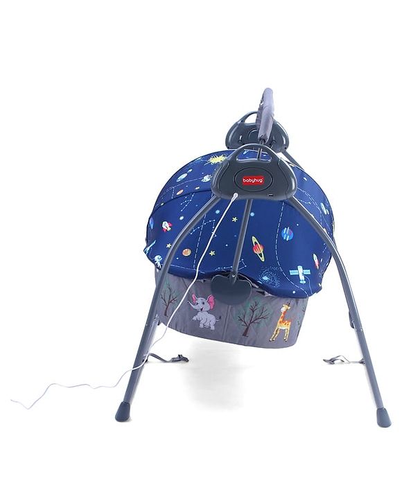 Babyhug Automatic Baby Swing Cradle With Remote Controller- Dark Grey| 5 Swing Speed| Quilted Bassinet| Works on Battery & Adapter| Pre-set Off Timer| In-built Music| Canopy Style Mosquito Net