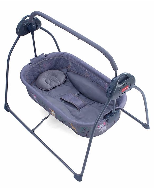 Babyhug Automatic Baby Swing Cradle With Remote Controller- Dark Grey| 5 Swing Speed| Quilted Bassinet| Works on Battery & Adapter| Pre-set Off Timer| In-built Music| Canopy Style Mosquito Net