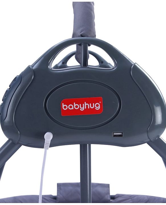 Babyhug Automatic Baby Swing Cradle With Remote Controller- Dark Grey| 5 Swing Speed| Quilted Bassinet| Works on Battery & Adapter| Pre-set Off Timer| In-built Music| Canopy Style Mosquito Net